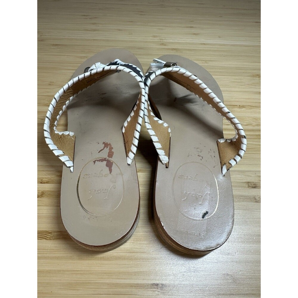 Jack Rogers Alana Thong Sandals Coastal Women 7 Navy White Tassels Flip Flops - Picture 7 of 9